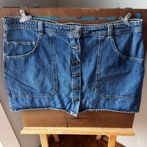 Button-Front Denim Mini Skirt